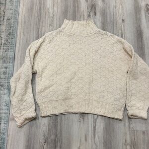 Vintage Cream Knit Turtleneck Sweater 100% cotton beige size medium